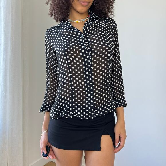 Vintage Italian Semi-Sheer Polka Dot Blouse with Button-Up (S) - Picture 1 of 8